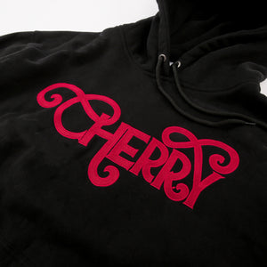 CHERRY DISCOTHEQUE - LOGO HOODIE IN ONYX BLACK WITH RED EMBROIDERY