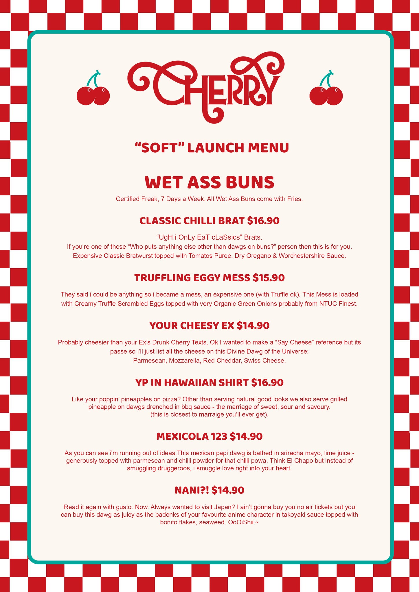 Cherry Diner Soft Launch Menu
