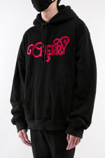 Load image into Gallery viewer, CHERRY DISCOTHEQUE - LOGO HOODIE IN ONYX BLACK WITH RED EMBROIDERY
